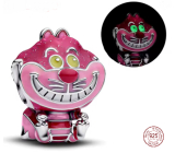 Charm Sterlingové stříbro 925 Disney Alenka v říši divů, růžová kočka s úsměvem svítí ve tmě, korálek na náramek film