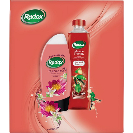 Radox Rejuvenate Orangenblüten und Lotusblumenduschgel 250 ml + Muskeltherapie-Badeschaum 500 ml, Kosmetikset