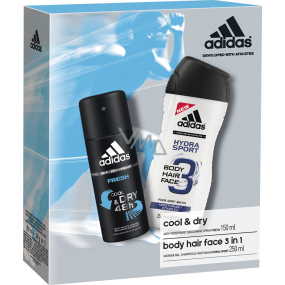 Adidas Cool & Dry Frisches Antitranspirant Deodorant Spray für Männer 150 ml + Hydra Sport 3 in 1 Duschgel für Körper, Haare und Gesicht für Männer 250 ml, Kosmetikset