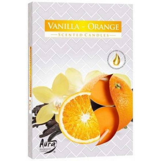 Bispol Aura Vanilla Orange - Teelichter mit Vanille- und Orangenduft 6 Stück