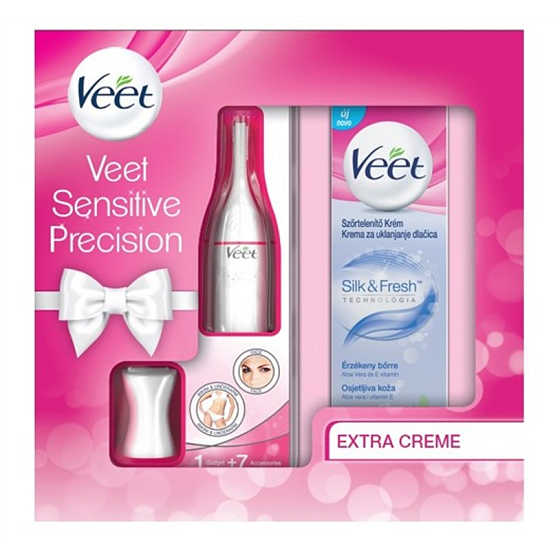 Veet Sensitive Precision Elektroschneider + Silk & Fresh Enthaarungscreme für empfindliche Haut 100 ml, Kosmetikpatrone