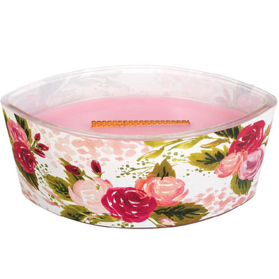 WoodWick Illustrated Moms Rose - Rosenduftkerze mit breitem Holzdocht und Glasschiffdeckel 453 g