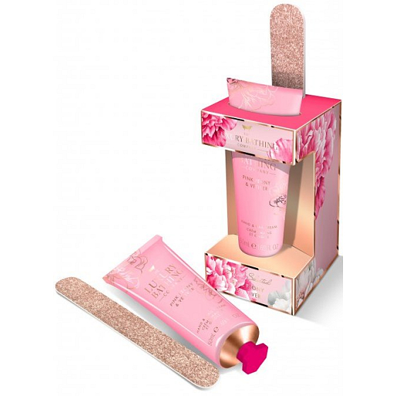 Grace Cole Pink Peony & Vetiver Hand- und Nagelcreme 50 ml + Nagelfeile, kosmetisches Handpflegeset