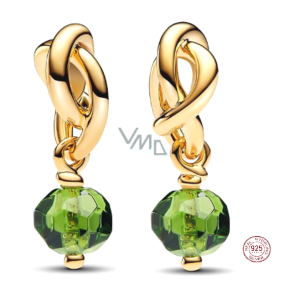 Charm Sterlingsilber 925 Geflochtener facettierter Ewigkeitkreis hellgrün, Anhänger für Armband Symbol August Charm Sterlingsilber 925 Geflochtener facettierter Ewigkeitkreis hellgrün, Anhänger für Armband Symbol August