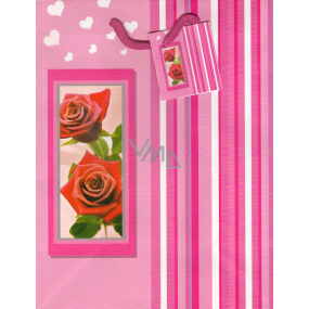 Nekupto Geschenk Papiertüte 23 x 18 x 10 cm pink mit Rose 1003 30 KAM