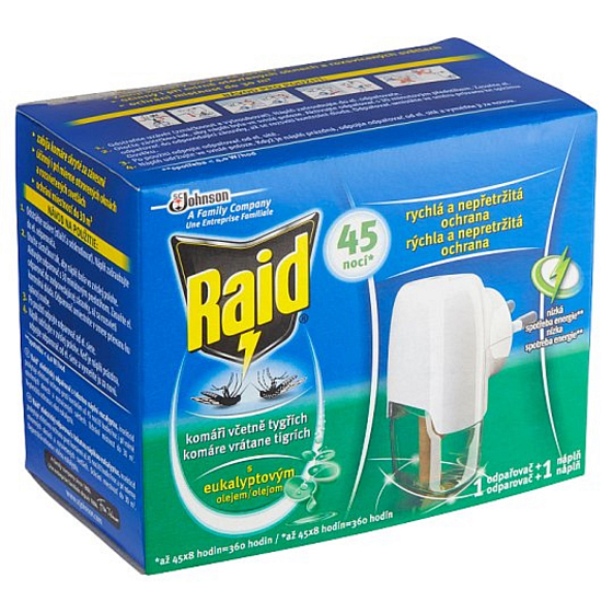 Raid elektrischer Verdampfer mit Eukalyptusöl gegen Mücken 45 Nächte Maschine + Füllung 27 ml