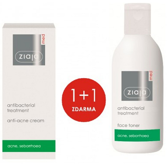 Ziaja Med Antibakterielle leichte Gesichtscreme gegen Akne 50 ml + Reinigungstonikum für fettige und problematische Haut 200 ml, Duopack