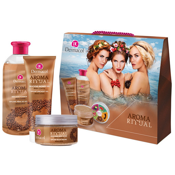 Dermacol Aroma Ritual Irish Coffee berauschendes Duschgel 250 ml + Körperpeeling 200 ml + Badeschaum 500 ml, Kosmetikset