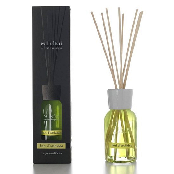 Millefiori Milano Natural Fiori D´Orchidea - Orchideenblüten Diffusor 100 ml + 7 Stiele 25 cm lang für kleinere Räume hält 5-6 Wochen