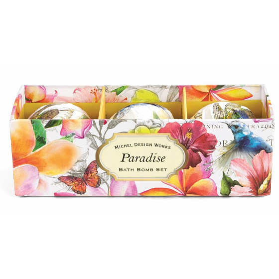 Michel Design Works Paradise Luxus-Set mit funkelnden Badekugeln mit entspannendem warmen Duft 3 x 50 g, Kosmetikset