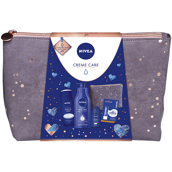 Nivea Creme Care Körpermilch Körperlotion für Frauen 400 ml + Creme Care Duschgel 250 ml + Protect & Care Roll-on Antitranspirant 50 ml + Labello 4,8 g + Beutel, Kosmetikset