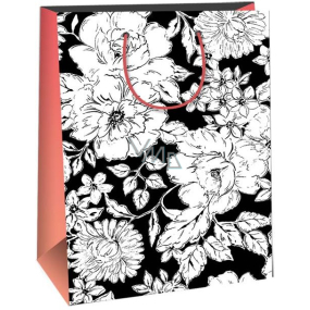Ditipo Geschenk Papiertüte 22 x 10 x 29 cm Kreative schwarze, weiße Blumen