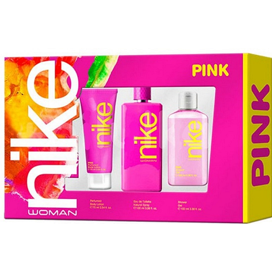 Nike Pink Woman Eau de Toilette für Frauen 100 ml + Duschgel 100 ml + Körperlotion 75 ml, Geschenkset für Frauen
