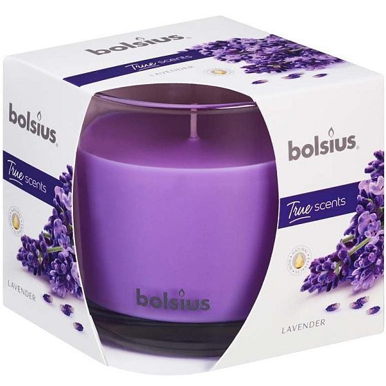 Bolsius True Scents Lavender - Lavendel-Duftkerze im Glas 95 x 95 mm, Brenndauer 43 Stunden