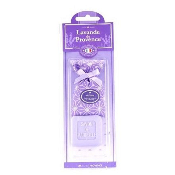 Esprit Provence Lavendel-Toilettenseife 25 g + Lavendeldufttasche mit Blumen, Kosmetikset für Frauen