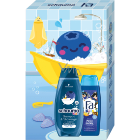 Schauma Kids Boy Blueberry 2in1 Shampoo und Duschgel 400 ml + Fa Kids Pirate Fantasy Shampoo und Duschgel 250 ml, Kosmetikset für Kinder
