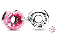 Charms Sterling Silber 925 Doughnut Charm - Donut mit Zirkonia und Emaille, Perle für Armband, Essen und Trinken