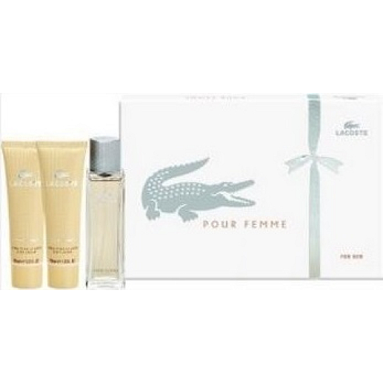 Lacoste pour Femme parfümiertes Wasser für Frauen 50 ml + Körperlotion 50 ml + Duschgel 50 ml, Geschenkset