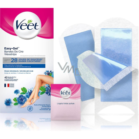 Veet Easy-Gel Enthaarungswachsstreifen für Körper und Beine für empfindliche Haut 40 Stück + Perfect Finish-Tücher für die Endpflege 4 Stück