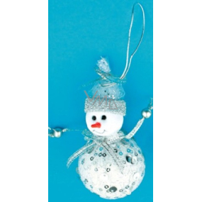 Weißer Schneemann mit silbernen Pailletten zum Aufhängen von 10 cm