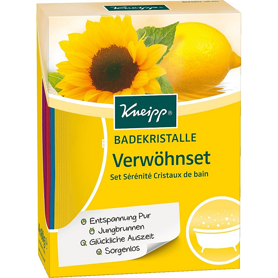 Kneipp Zitronen-Sonnenblumen-Badesalz 60 g + Roter Mohn und Hanf 60 g + Zitronenmelisse 60 g + Granatapfel und Lakritz 60 g, Kosmetikset