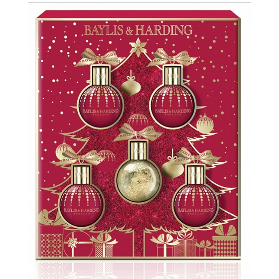 Baylis & Harding Feigen- und Granatapfel-Flüssigkörperseife 100 ml + Duschgel 2 x 100 ml + Körper- und Handlotion 2 x 100 ml, kosmetisches Ornamentset
