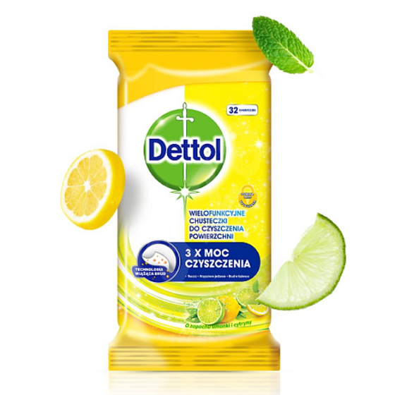 Dettol Lemon & Lime antibakterielle Tücher für Oberflächen von 32 Stück