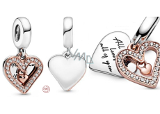 Charms Sterling Silber 925 Herz Funkelnder Pfau Herz Vergoldet in Rose 2in1, Anhänger Armband Liebe