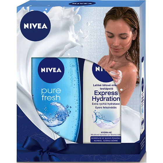 Nivea Express Hydration Light Body Lotion für normale bis trockene Haut 250 ml + Pure Fresh Shower Gel 250 ml, Kosmetikset für Damen
