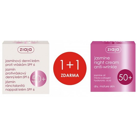 Ziaja Jasmine 50+ Anti-Falten-Tagescreme 50 ml + Jasmine 50+ Nachtcreme 50 ml, Duopack