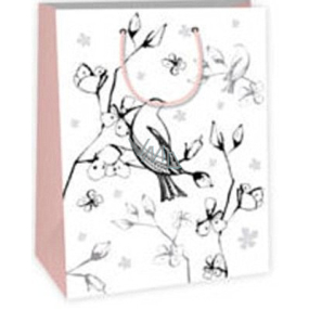 Ditipo Geschenk Papiertüte zum Malen 22 x 10 x 29 cm weiße Vogelblumen Kreativ 40