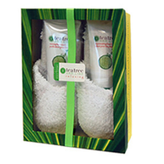 Grace Cole Teebaum & Limette Fußwäsche 200 ml + Fußstärkungsmittel 200 ml + Hausschuhe, Kosmetikset