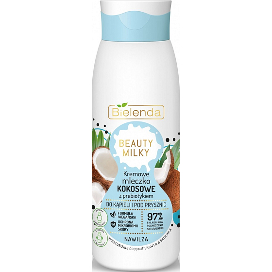 Bielenda Beauty Milky Kokosmilch mit Probiotika feuchtigkeitsspendende Duschmilch 400 ml