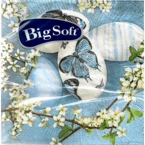 Big Soft Papierservietten 2-lagig 33 x 33 cm 20 Stück Ostern blau mit Eiern und Schmetterlingen
