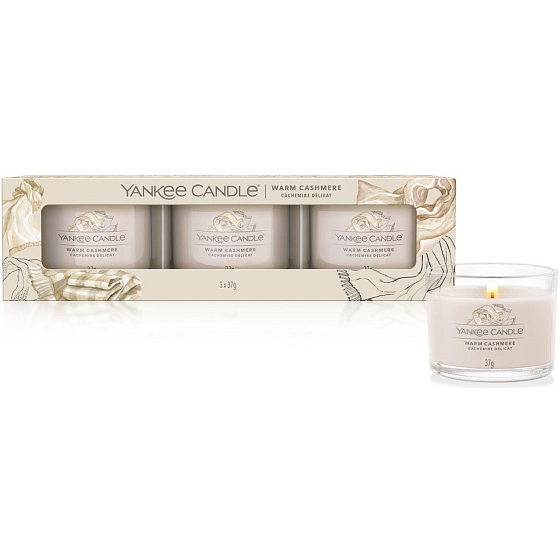 Yankee Candle Warm Cashmere - Warm Cashmere Duftkerze im Glas 3 x 37 g, Geschenkset