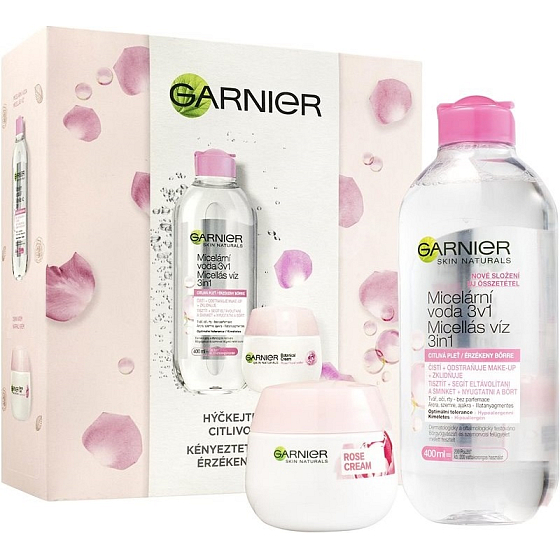 Garnier Rose Box Mizellenwasser für empfindliche Haut 400 ml + feuchtigkeitsspendende Tagescreme 50 ml, Kosmetikset