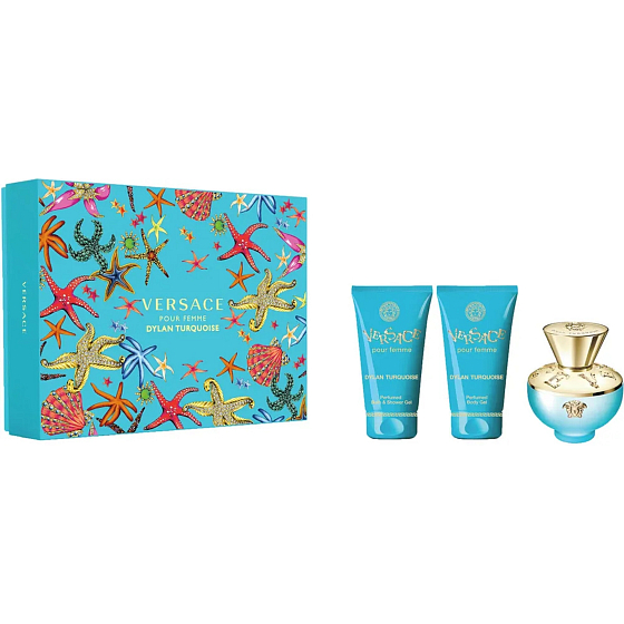 Versace Dylan Turquoise Eau de Toilette 50 ml + Körpergel 50 ml + Duschgel 50 ml, Geschenkset für Frauen