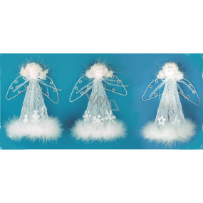 Weißer Engel mit einer Feder auf einem Ständer mit Drahtflügeln zum Aufhängen von 20 cm 1 Stück