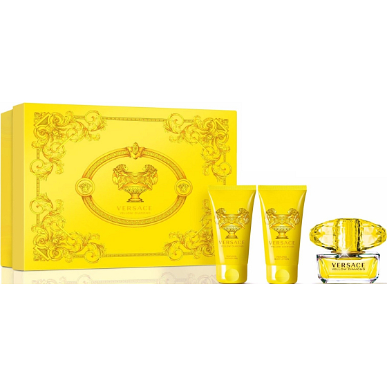 Versace Yellow Diamond Eau de Toilette 50 ml + Duschgel 50 ml + Körperlotion 50 ml, Geschenkset für Frauen
