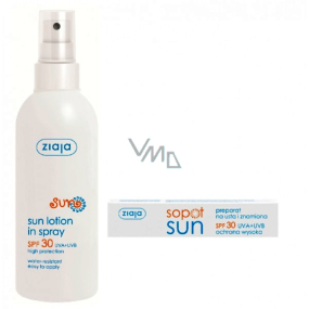 Ziaja Sun SPF 30+ UVA / UVB wasserfestes Sonnenschutzspray 170 ml + Sopot Sun SPF 30 Lippencreme und Markierungen 15 ml, Duopack