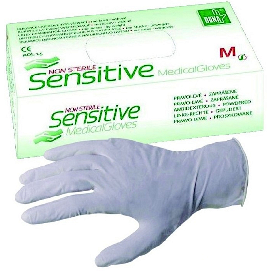 Volcano Dona Sensitive Einweghandschuhe, gepudert, Latex, Untersuchung, Größe M, Karton 100 Stück