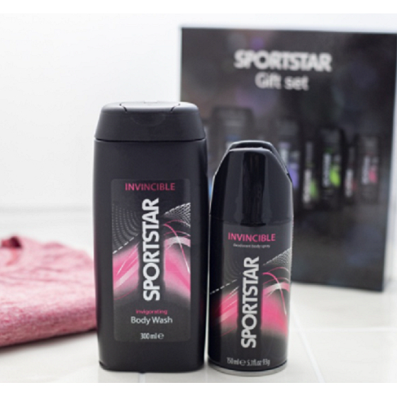 Sportstar Men Invincible Duschgel 300 ml + Deodorant Spray für Männer 150 ml, Kosmetikset