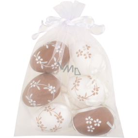 Plastikeier zum Aufhängen weiß-natur 6 cm 6 Stück in Organza