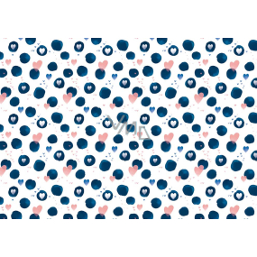 Ditipo Geschenkpapier 70 x 100 cm Weiß mit Herzen und blauen Kreisen 2 Bögen