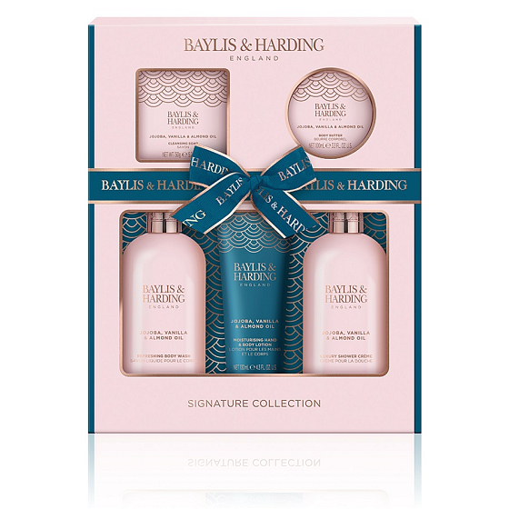Baylis & Harding Jojoba-, Vanille- und Mandelöl Waschgel 300 ml + Duschcreme 300 ml + Hand- und Körperlotion 130 ml + Toilettenseife 150 g + Körperbutter 100 ml, Kosmetikset für Frauen