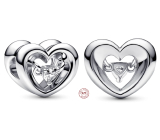 Charme Sterling Silber 925 Glänzendes Herz und schwebende Zirkonia Perle am Liebesarmband