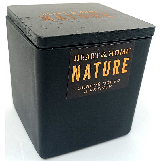 Heart & Home Nature Eichenholz- und Vetiver-Duftkerze großes Glas, Brenndauer bis zu 40 Stunden 210 g