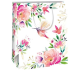Ditipo Geschenkpapiertüte 18 x 10 x 22,7 cm Weiße bunte Blumen und Kolibri