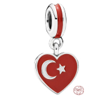 Charm Sterlingsilber 925 Türkische Flagge Herz - Ich liebe die Türkei, Anhänger für Reise-Armband