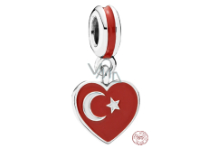 Charm Sterlingsilber 925 Türkische Flagge Herz - Ich liebe die Türkei, Anhänger für Reise-Armband